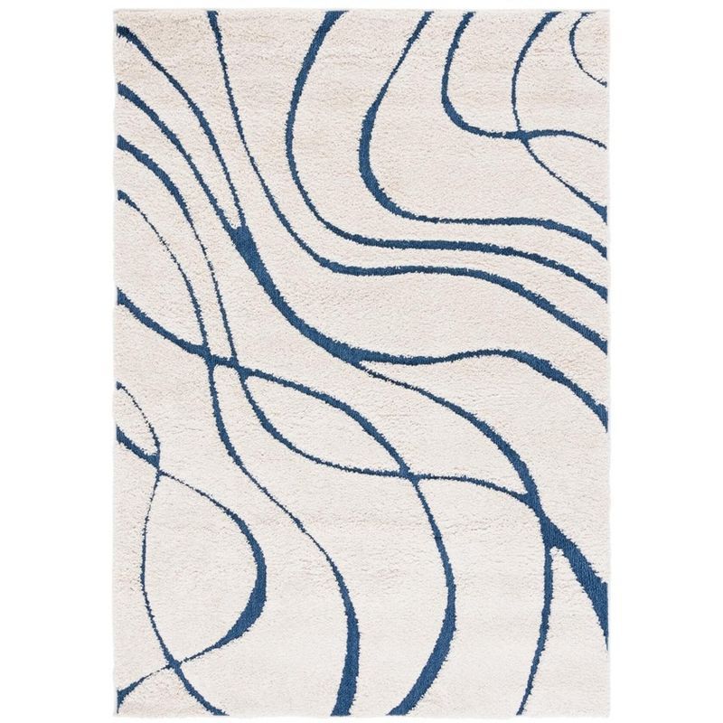 6' x 9' Blue and Cream Shag Area Rug