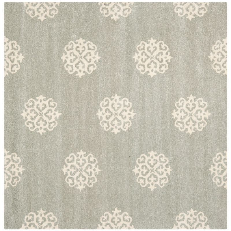 Grey and Ivory 4' Square Tufted Wool Area Rug