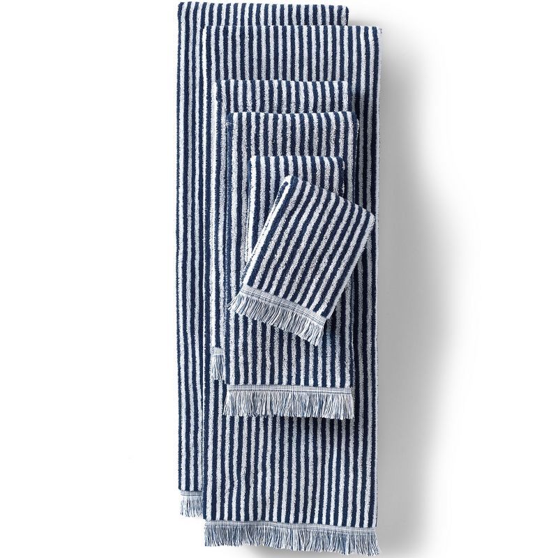 Navy and White Cotton Striped 6-Piece Bath Towel Set