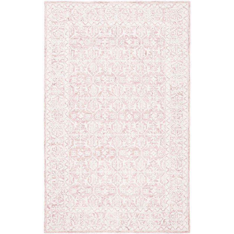 Hand-Tufted Dark Pink and Ivory Wool Area Rug