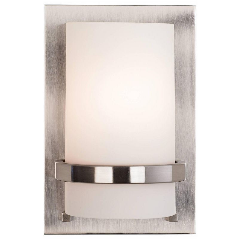 Brushed Nickel Cylinder Wall Sconce with Etched Glass Shade