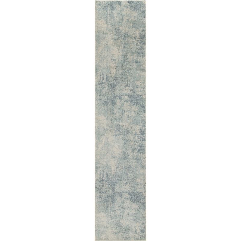 Astra Blue Ivory Flat Woven Synthetic Runner Rug 2'2" x 8'