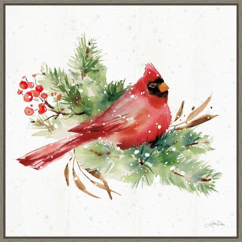 Celebrate the Season Cardinal Print on Canvas with Greywash Frame