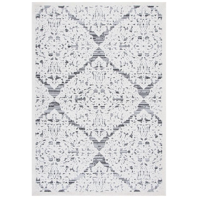 Ivory and Gray Geometric Indoor/Outdoor Area Rug