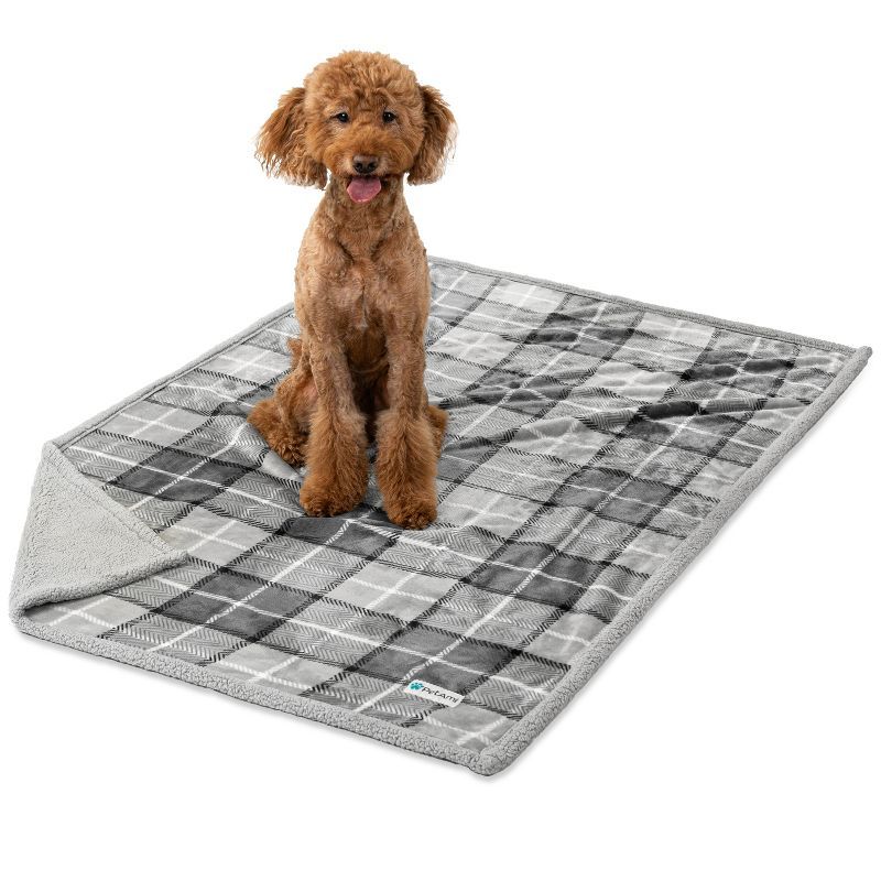 Large Plaid Light Grey Waterproof Reversible Pet Blanket