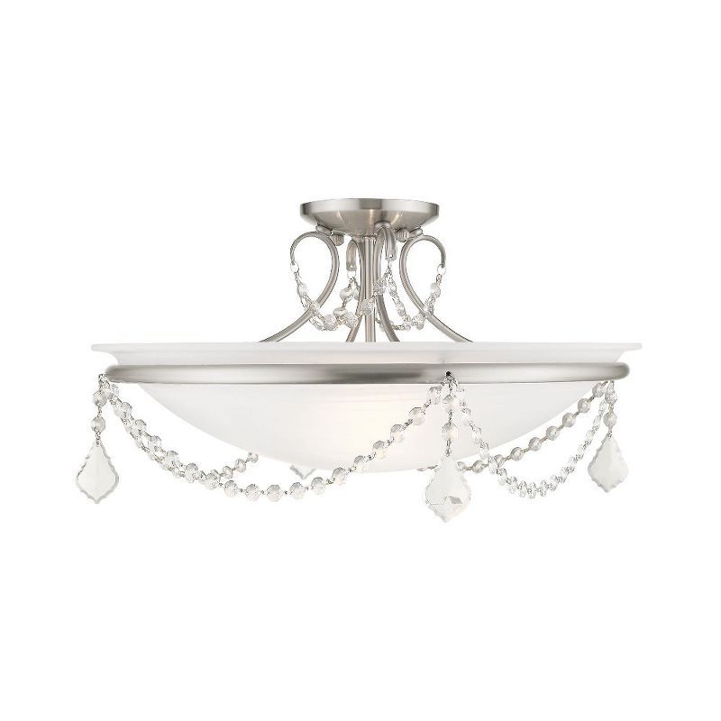 Brushed Nickel 3-Light Semi-Flush Mount with Alabaster Glass