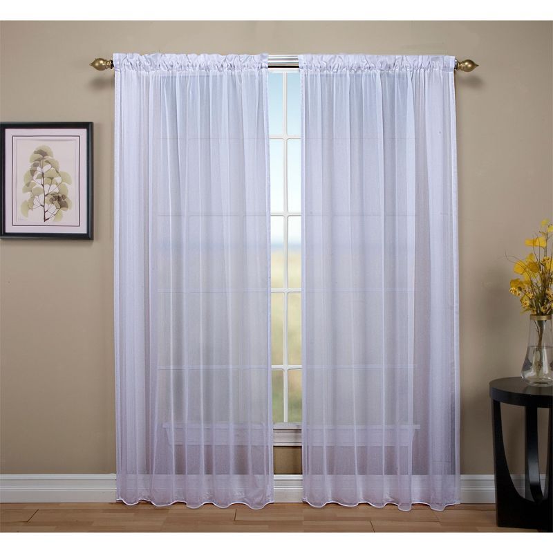 White Sheer Polyester Rod Pocket Curtain Panel