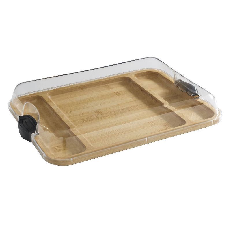 Bamboo Charcuterie Board with Clear Locking Lid and Compartments