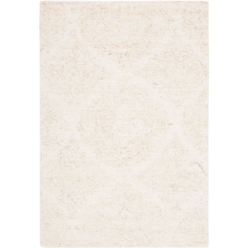 Ivory and Beige Abstract Handmade Wool Tufted Rug, 2' x 3'