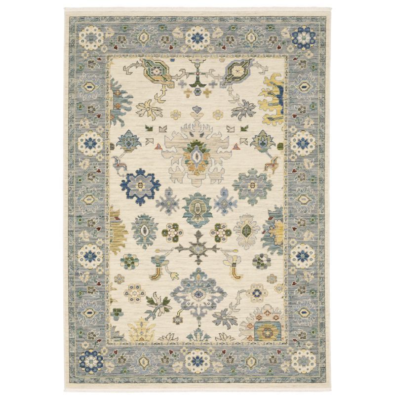 Lucca Ivory and Blue Hand-Knotted Wool Rug 2x3