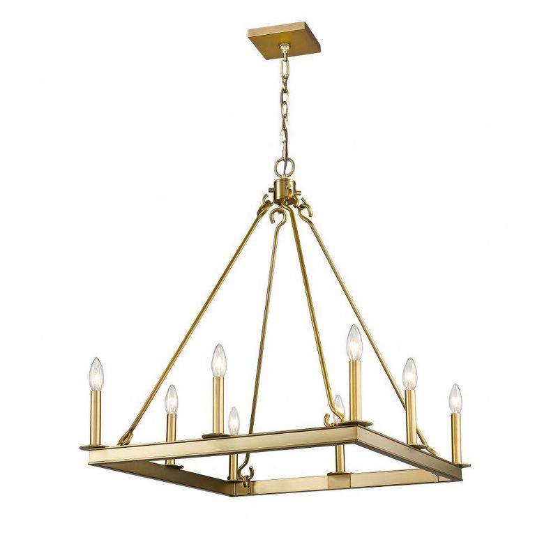 Olde Brass 8-Light Candle-Inspired Square Chandelier