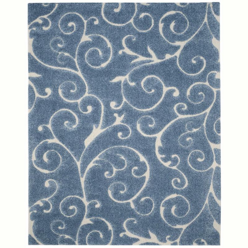 Elysian Light Blue/Cream Floral Shag Rug 8' x 10' - Reversible and Easy Care