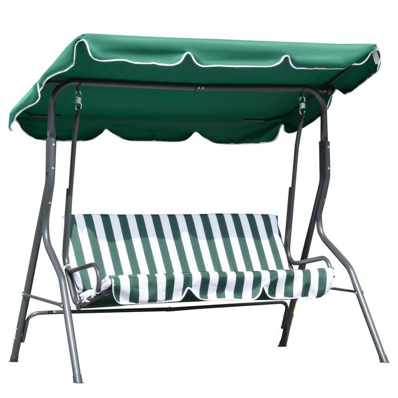 Green 3-Person Steel Frame Patio Swing with Adjustable Canopy