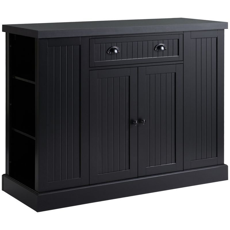 Black Fluted-Style Wooden Kitchen Island with Storage