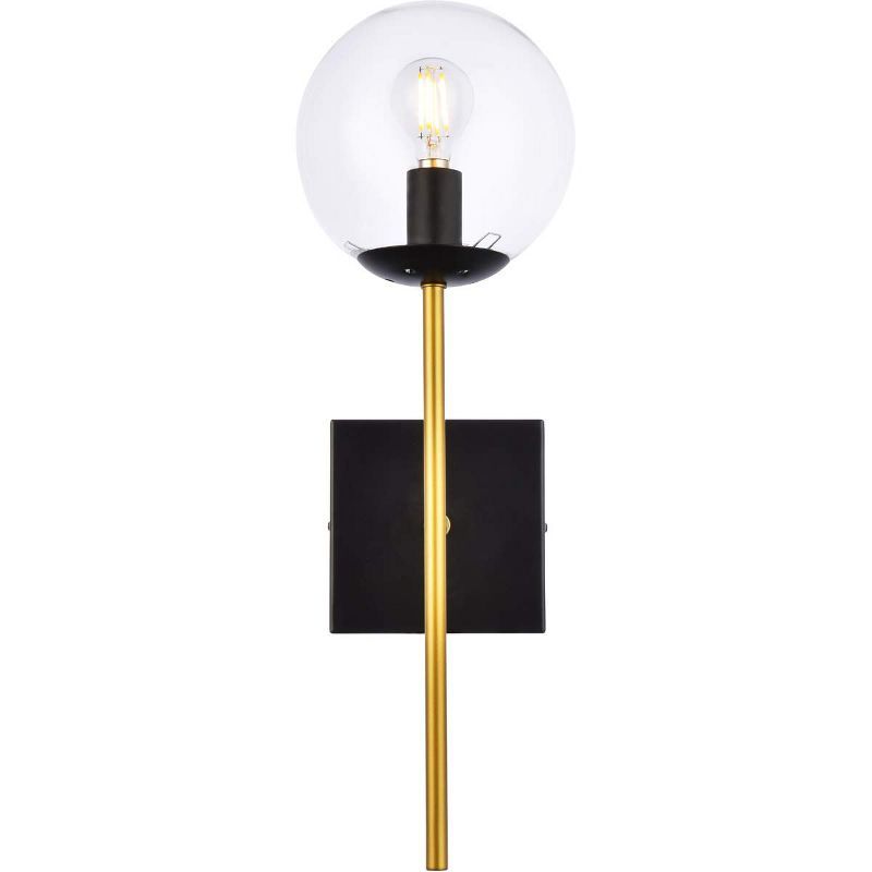 Neri Black and Brass Globe Glass Wall Sconce