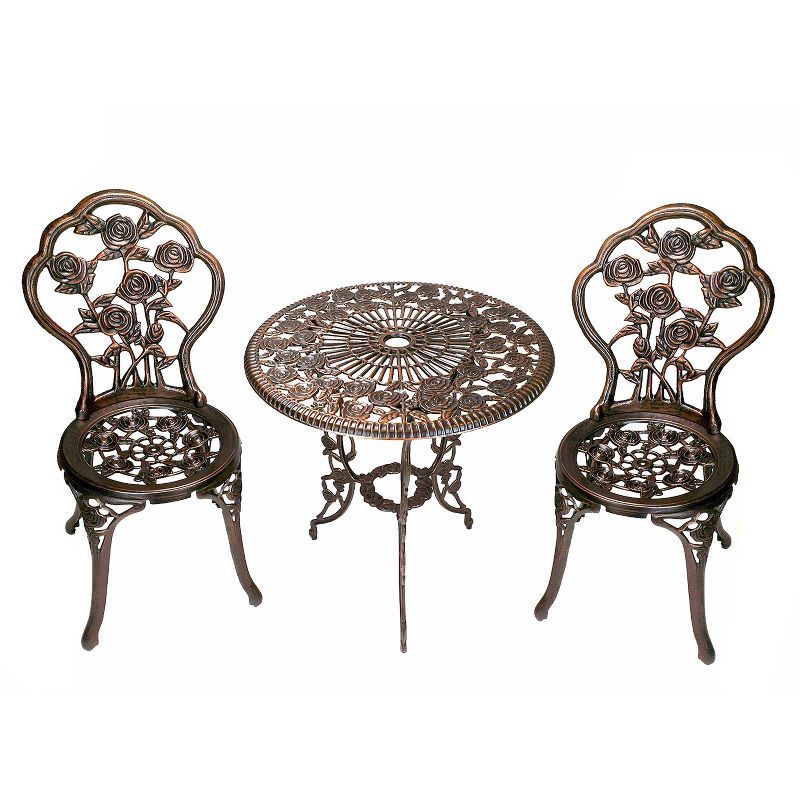 Antique Bronze 3-Piece Rose Cast Aluminum Bistro Set