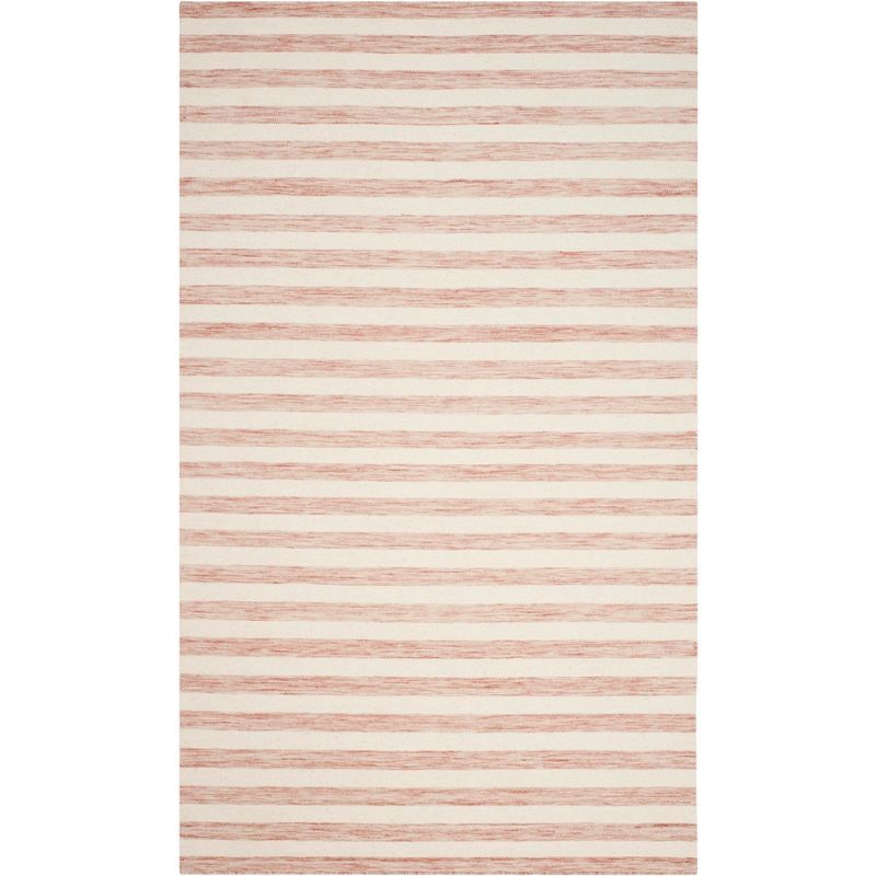 Off-White and Rust Wool Flat Woven 4' x 6' Area Rug