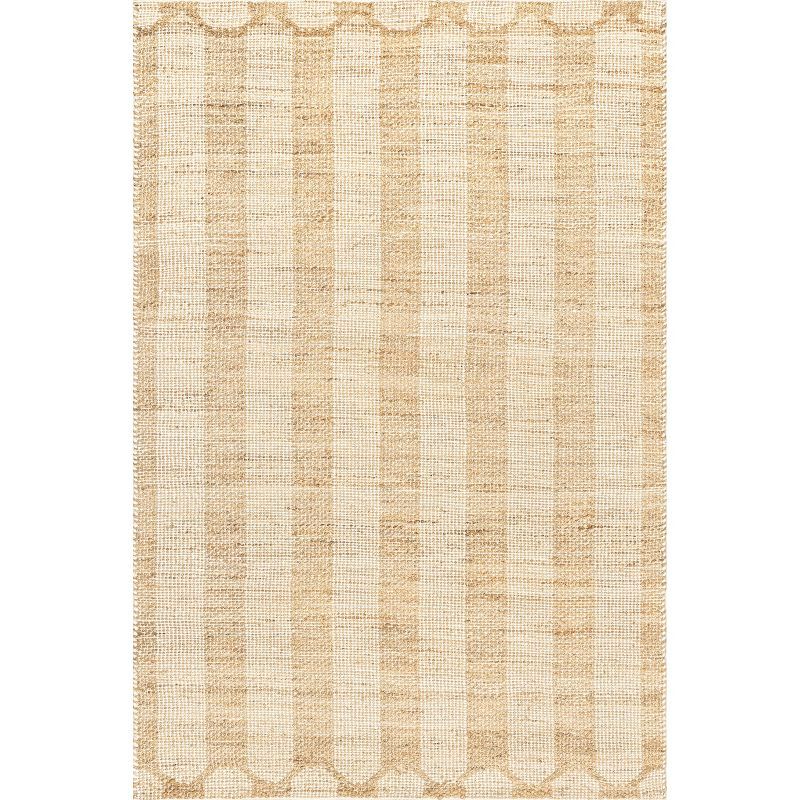 Handmade Beige and Natural Jute Wool Striped Rug