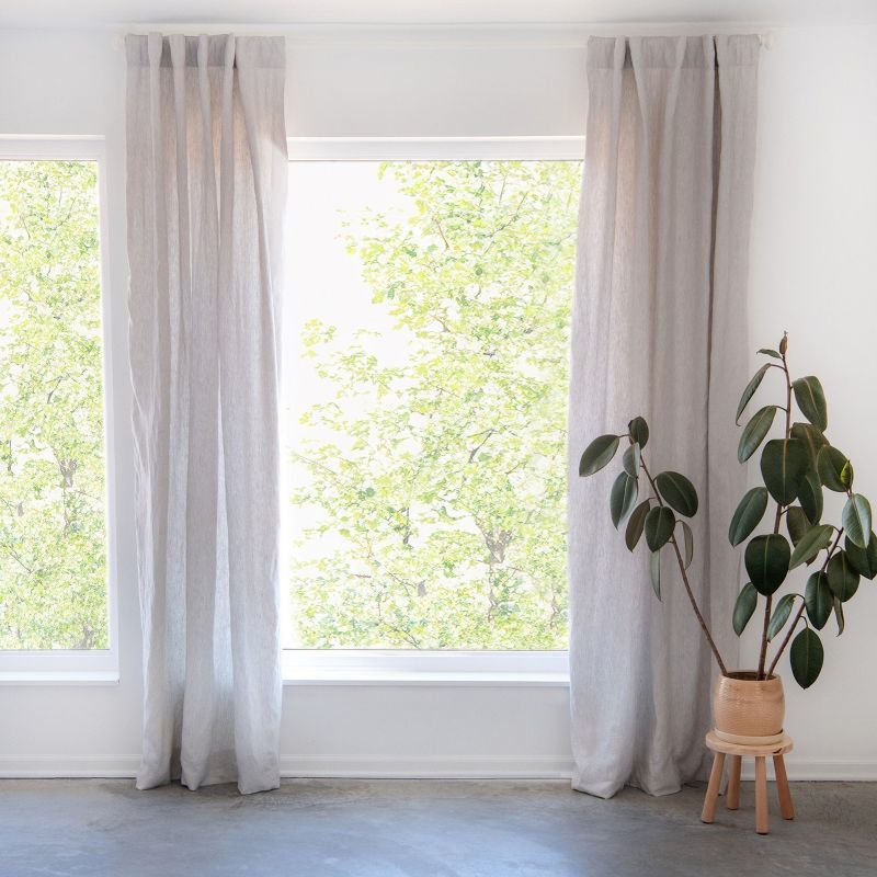 Pebble Heather 50" x 96" Light-Filtering Linen Cotton Window Curtains