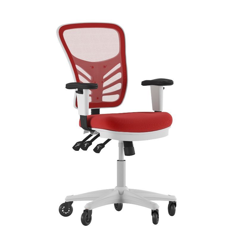 Modern Red Mesh Task Chair with Adjustable Arms and Swivel Base