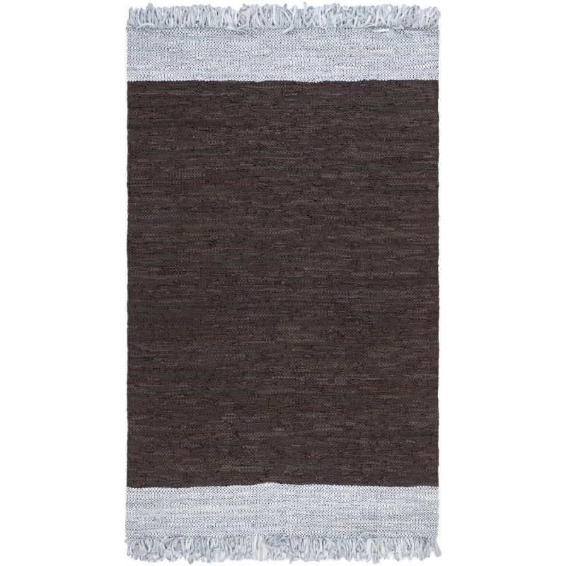 Handmade Light Grey and Dark Brown Cowhide Rug, 4' x 6'