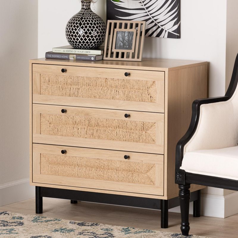 Cherelle Light Brown and Black 3-Drawer Mid-Century Storage Cabinet