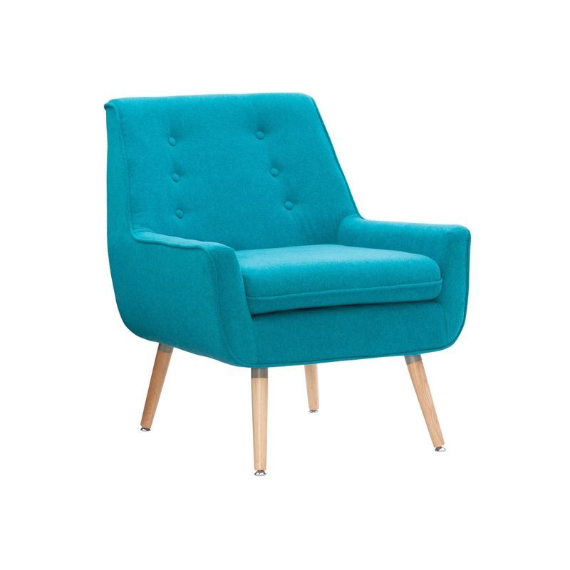 Modern Retro Bright Blue Wood Accent Chair with Button Tufting