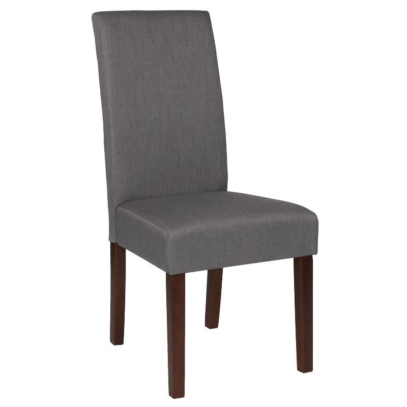 Elegant Light Gray Faux Leather Parsons Side Chair with Mahogany Legs