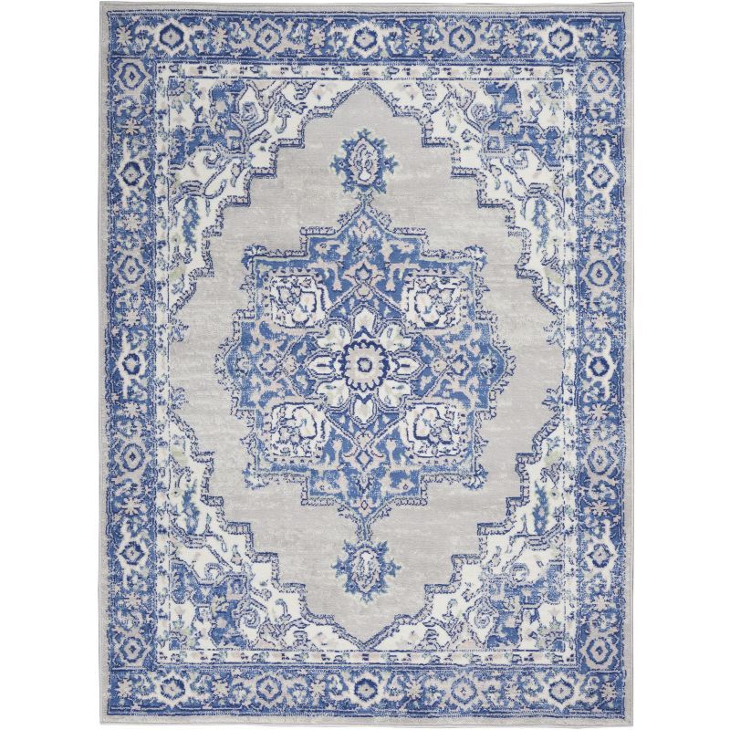Grey Blue Floral Medallion 5' x 7' Synthetic Area Rug