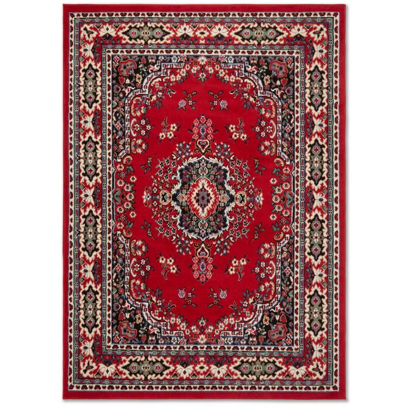 Claret and Black Synthetic Traditional Medallion Area Rug