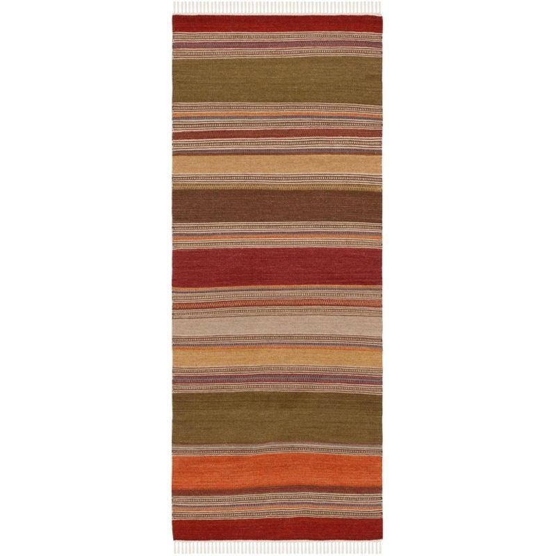 Handmade Red and Green Striped Wool Runner Rug