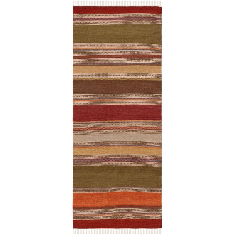 Handmade Multicolor Wool Striped Kilim Runner Rug