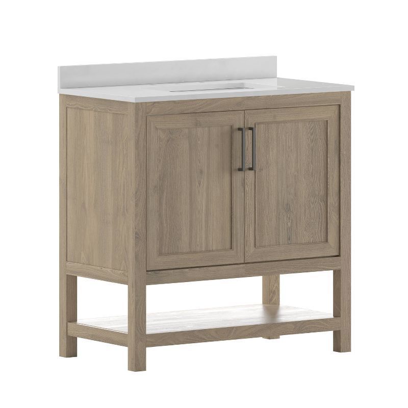 Vivien 36" Brown Wood Bathroom Vanity with Stoneware Surface