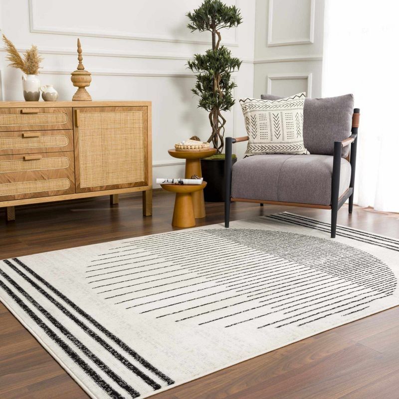 Black and White Abstract Geometric 5' x 7' Area Rug