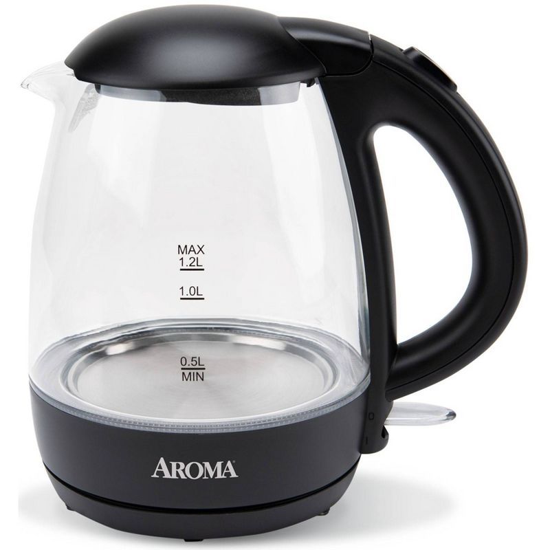 Aroma 1.2L Black Glass Electric Kettle with LED Indicator