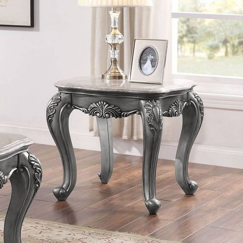 Ariadne Classic Marble Top Platinum Finish Wooden Coffee Table