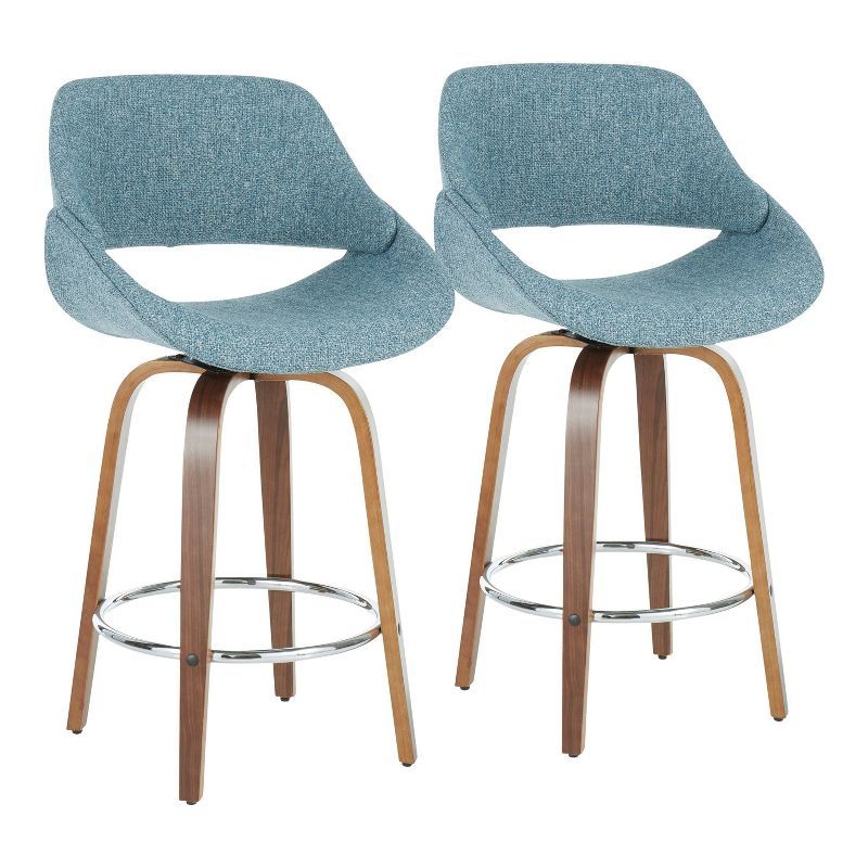 Set of 2 Blue Swivel Mid-Century Modern Counter Stools