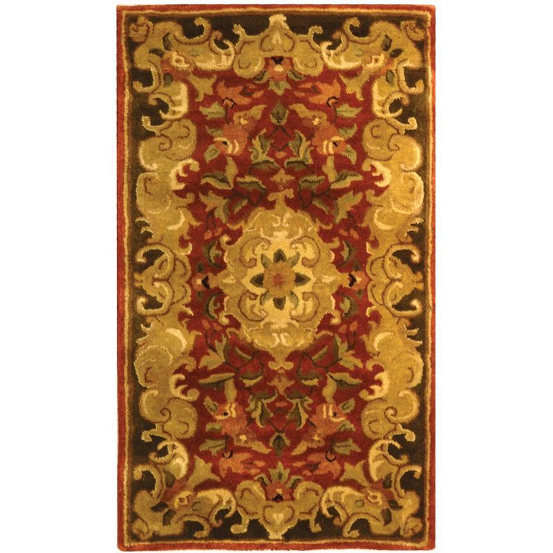 Rust and Green Hand-Tufted Wool Area Rug 2'3" x 4'