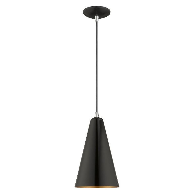 Shiny Black and Gold Mini Pendant Light with Metal Shade