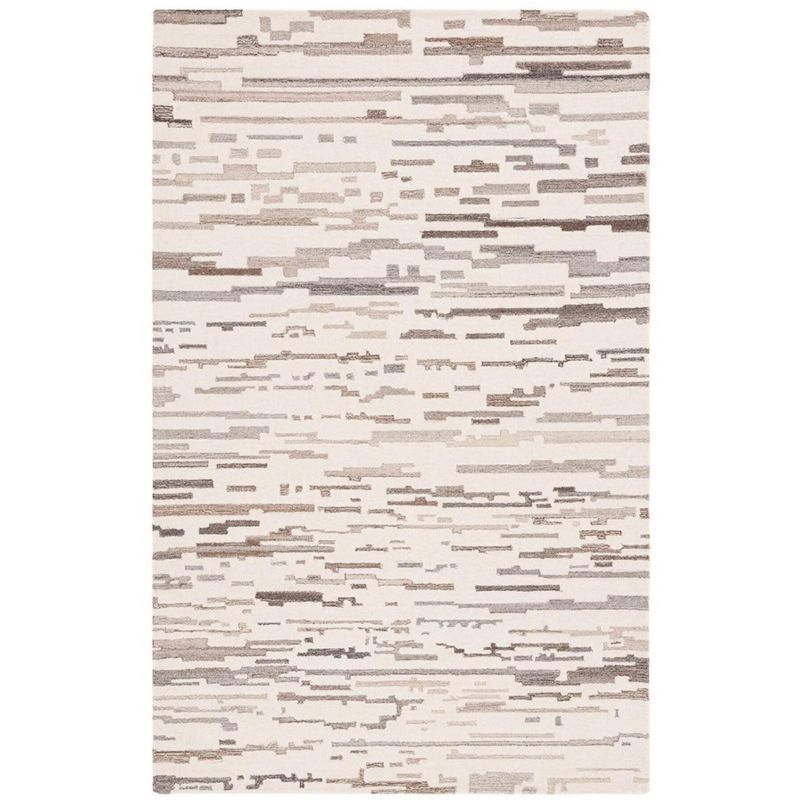 Ivory and Gray Hand-Tufted Wool Rectangular Area Rug, 5' x 8'