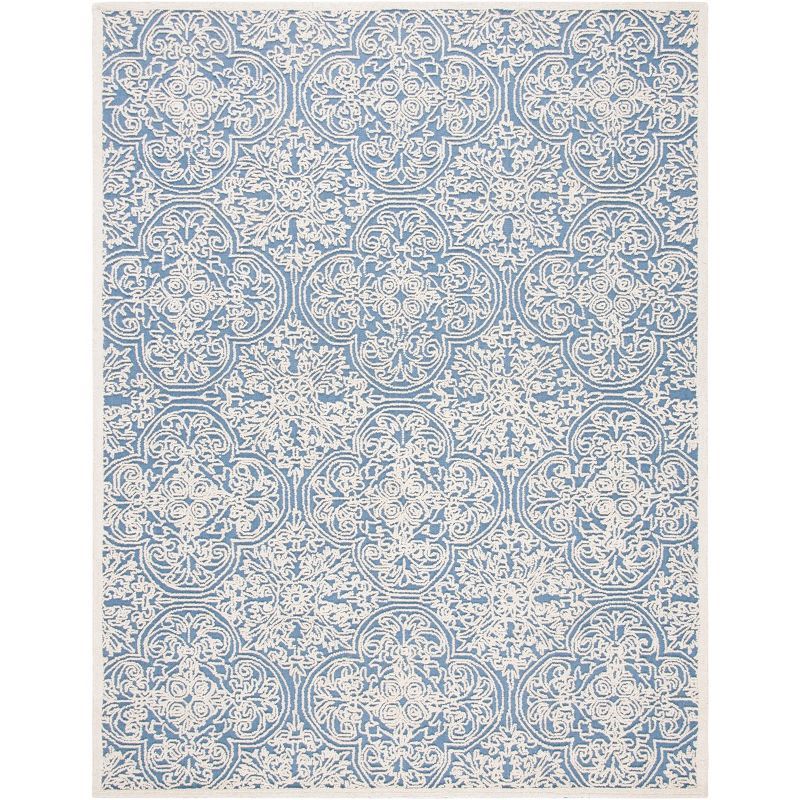 Blue and Ivory Hand-Tufted Wool Area Rug 5' x 8'