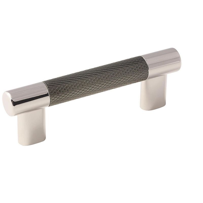 Polished Nickel and Gunmetal Bar Cabinet Pull with Mounting Hardware