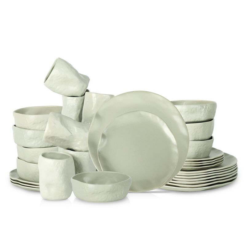 Sage-Grey Ceramic 32-Piece Organic Dinnerware Set