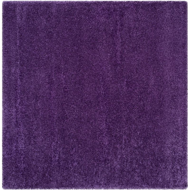 Purple Square Hand-Knotted Shag Synthetic Rug