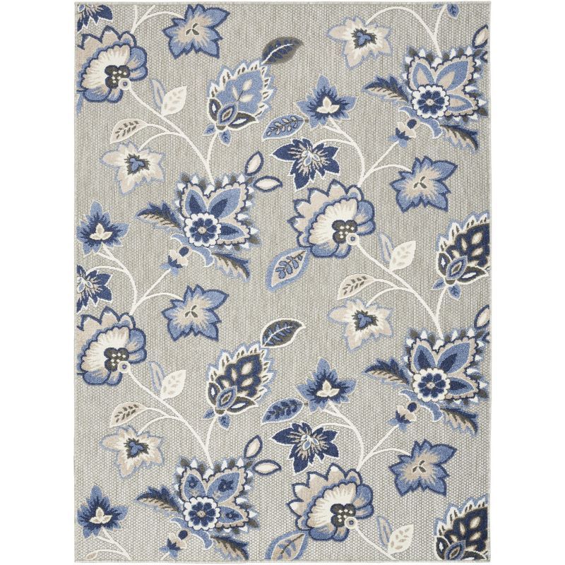 Aloha Floral Essence Blue/Grey Synthetic 5'3" x 7'5" Outdoor Rug