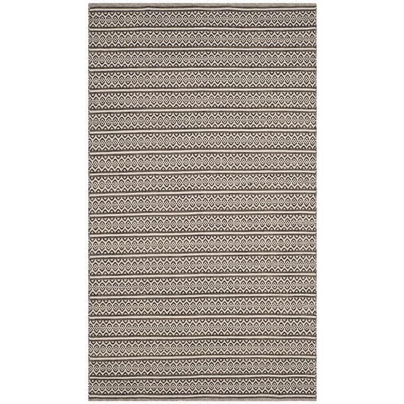 Ivory and Black Handwoven Cotton Striped 9' x 12' Area Rug