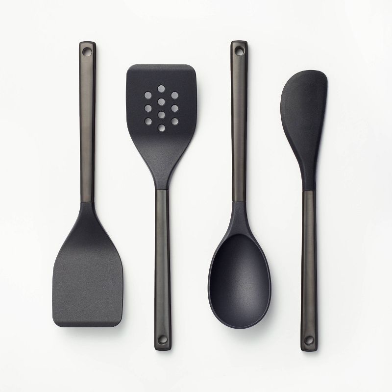 4-Piece Black Stainless Steel and Nylon Kitchen Utensil Set