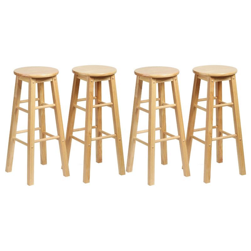 Natural Wood Backless Adjustable Kitchen Counter Stools Set of 4