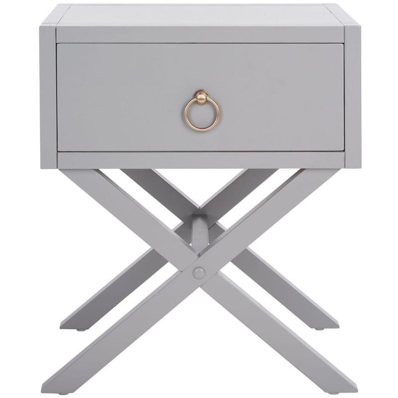Grey Acacia Wood Cross Leg 1 Drawer Nightstand
