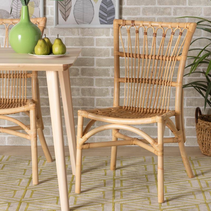 Natural Brown Rattan Cane Low Back Side Chair